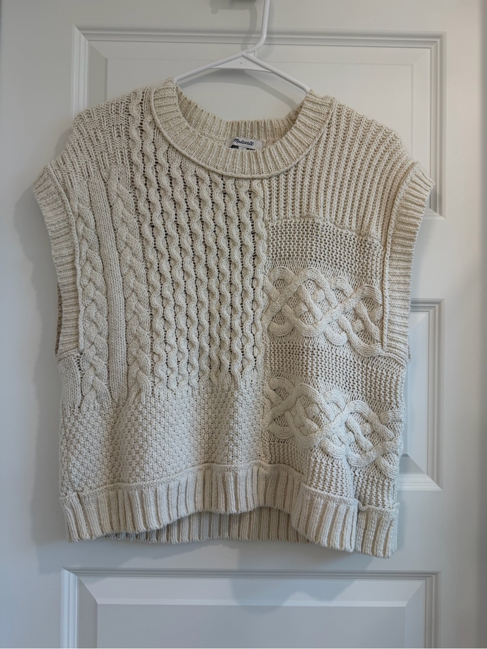 Madewell Cream Mixed Cable-Knit Sleeveless Sweater